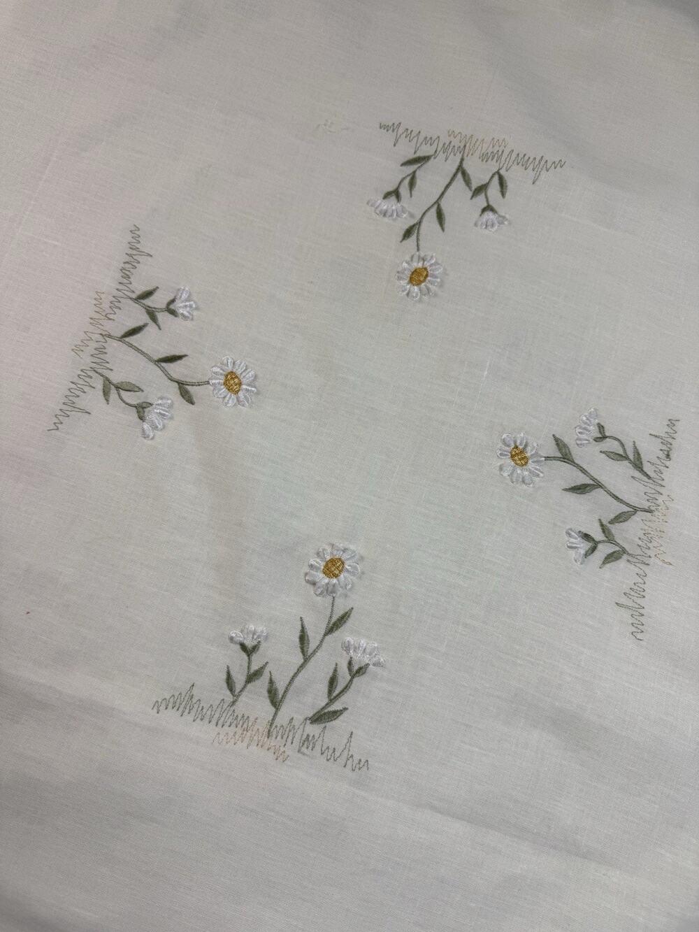Vtg Embroidery Linen Blend Tablecloth Daisy Flower Peking Handicraft 37x35